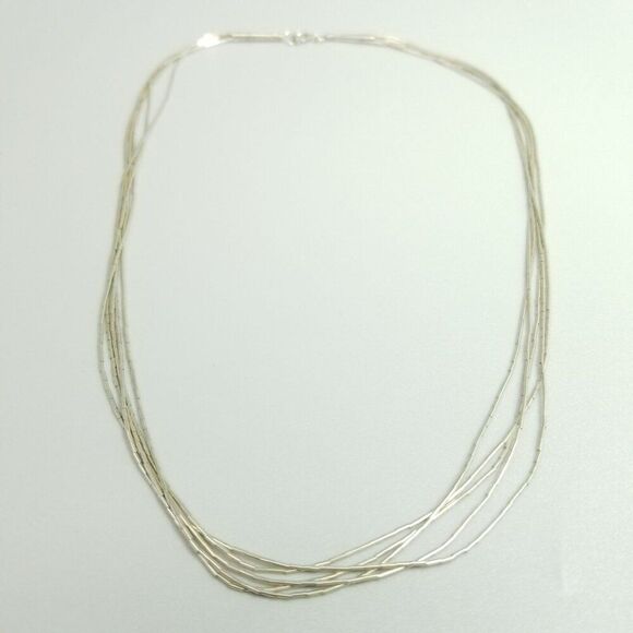 Vintage Sterling Silver Liquid Silver Fived Strand Beaded Necklace 17 Inch Long - Picture 2 of 7